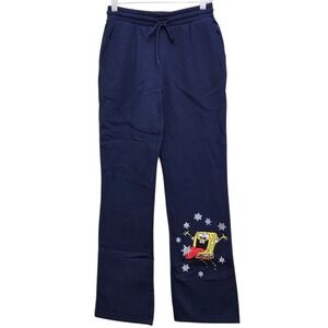 Aeropostale NWT SpongeBob Sweatpants Womens XS Navy Blue Wide Leg Fleece Joggers